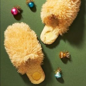 Anthropologie fuzzy slide slippers | yellow